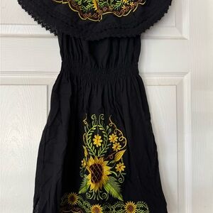 Black Dress with Colorful Embroidery